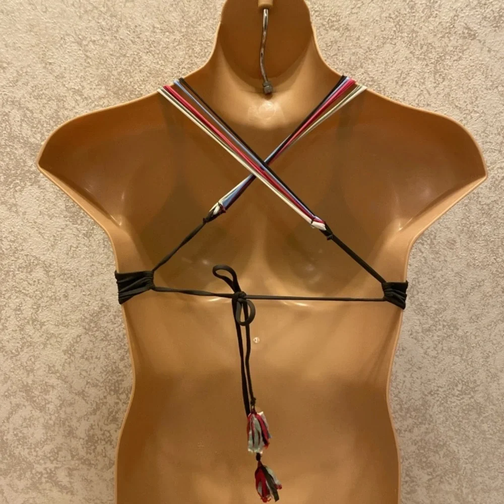 BECCA Olive Bikini Top with Multicolor Ribbons